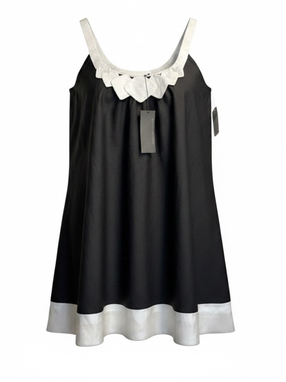 Black & Cream Sleeveless Mini Dress with Decorative Neckline